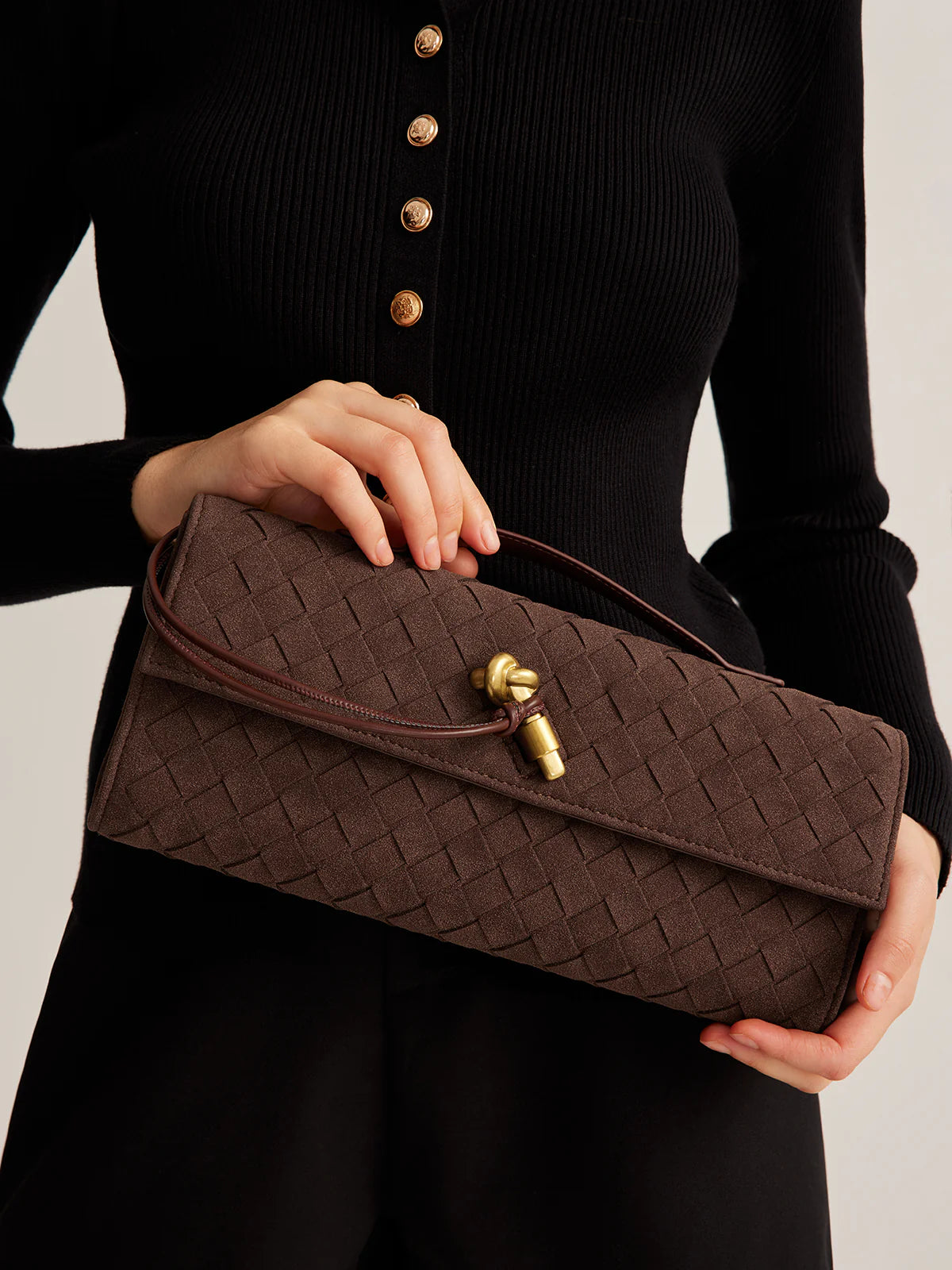 Emilia Suede Clutch Bag - Coffee - AmatoLeather 