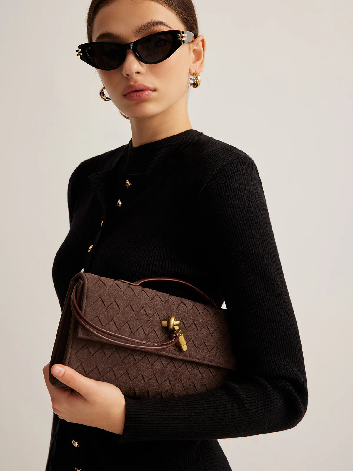 Emilia Suede Clutch Bag - Coffee