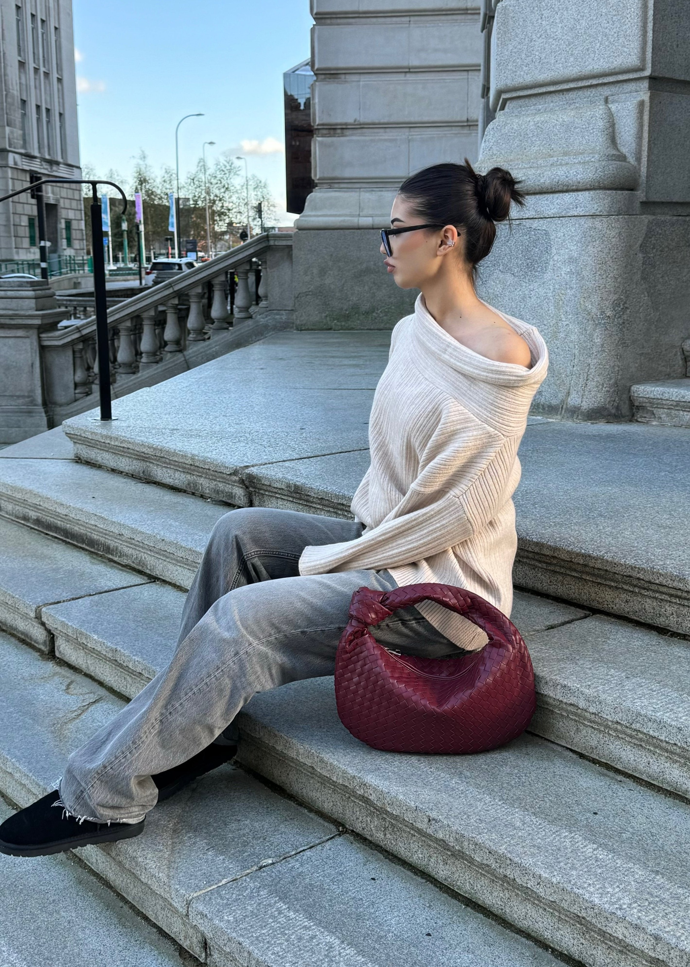 Medium Everyday Leather Bag - Wine Red