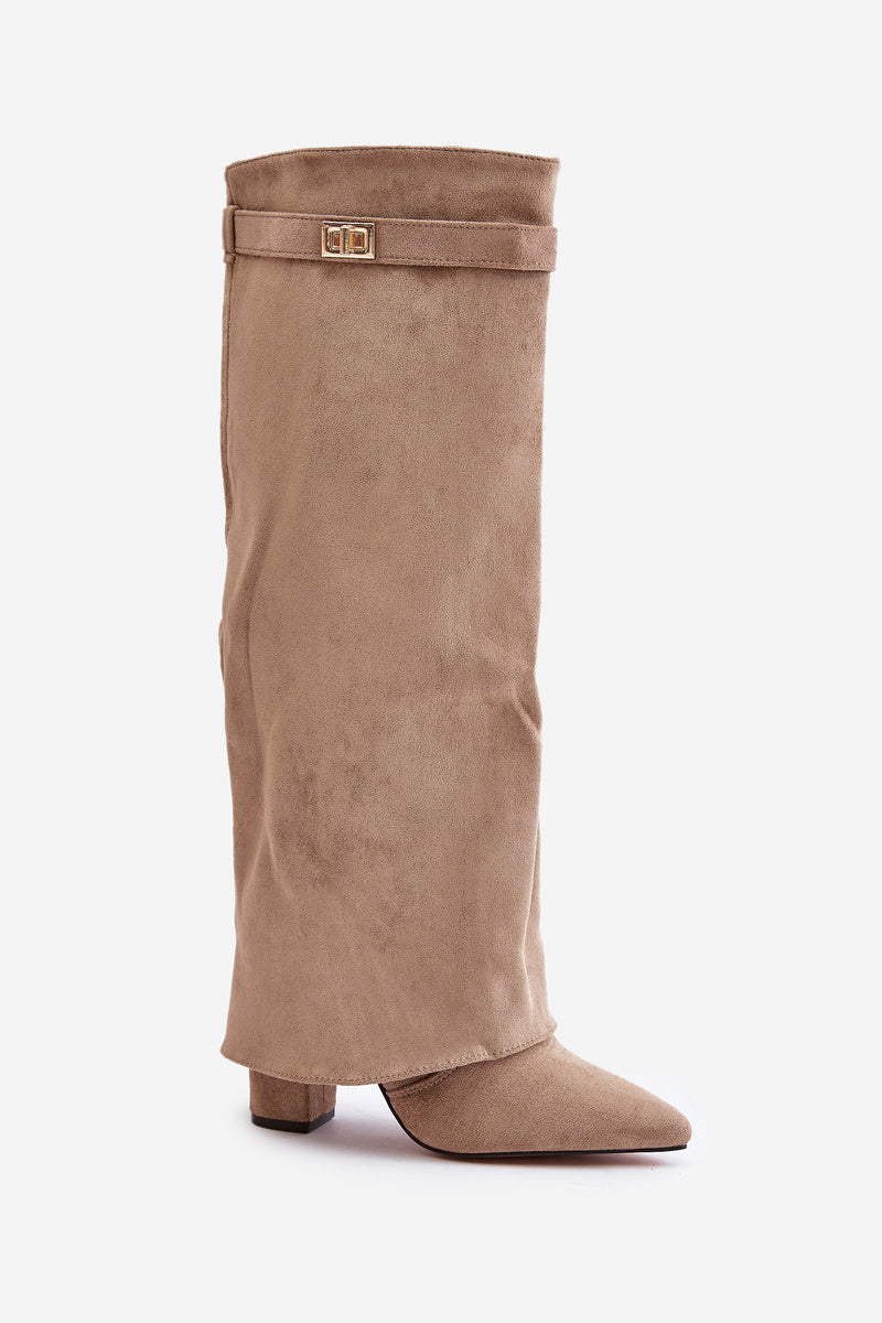 Amoura Suede Knee High Boots - Beige