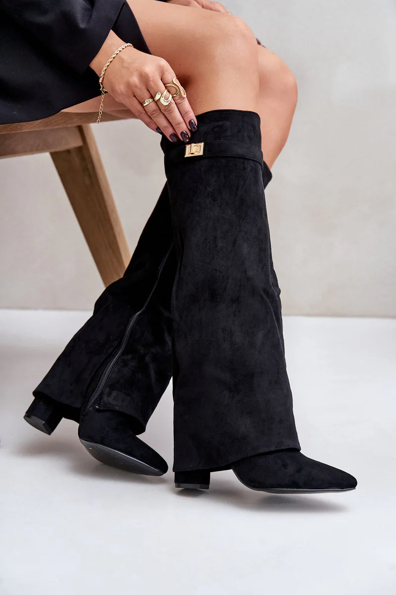Amoura Suede Knee High Boots - Black