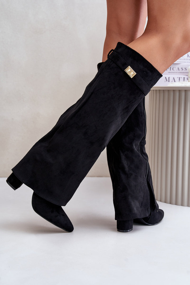 Amoura Suede Knee High Boots - Black