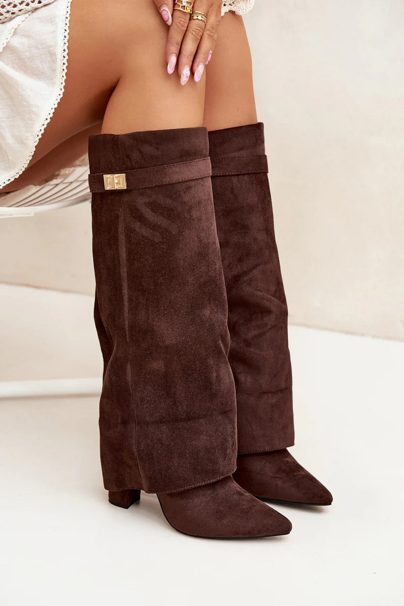Amoura Suede Knee High Boots - Brown